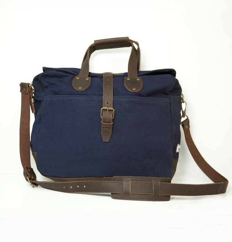 [UNITED by BLUE] LAKELAND computer bag - navy blue - กระเป๋าแล็ปท็อป - ผ้าฝ้าย/ผ้าลินิน สีน้ำเงิน