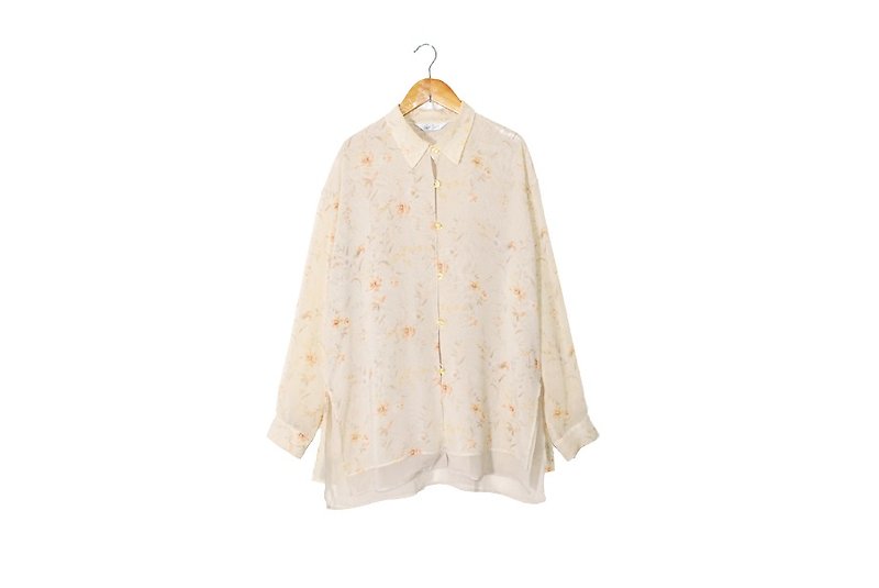 {::: Giraffe giraffe who :::} _ vintage crystal buckle long-sleeved blouse oversize double - Women's Shirts - Paper Yellow