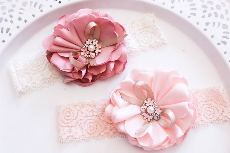 浪漫花朵 寶寶髮帶 - 圍兜/口水巾 - 其他材質 粉紅色