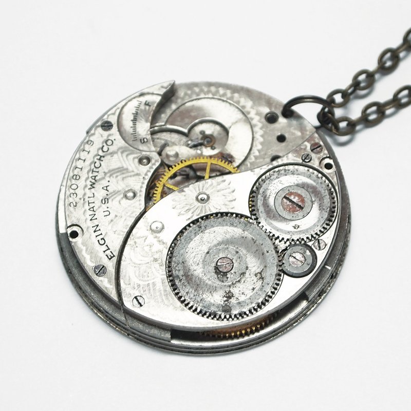 Steampunk steam punk style pocket watch Full moon - สร้อยคอ - โลหะ สีเทา