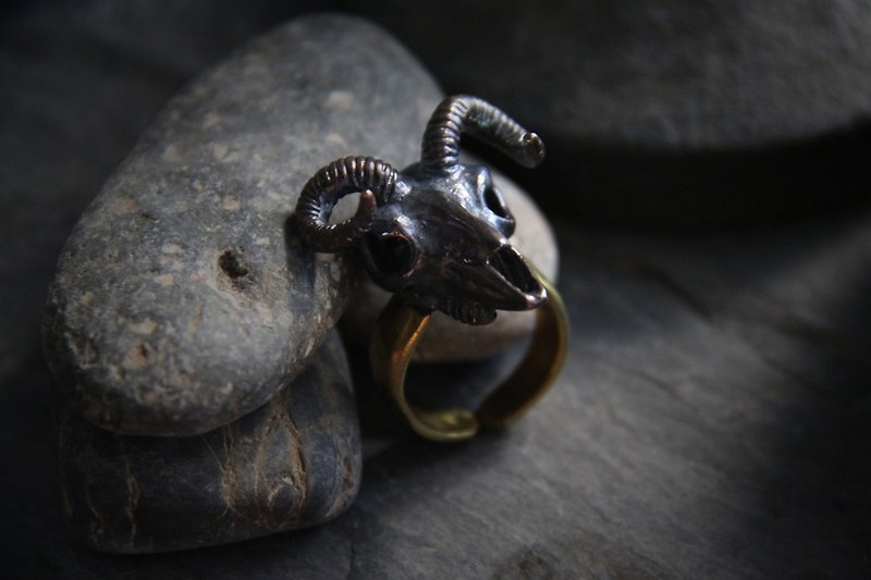 Goat Skull Ring - Black Version by Defy. - General Rings - Other Metals 