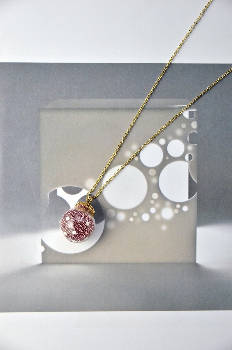 AMATO necklace - Valentines Edition - matallic dark pink polka dots glass bubble necklace - สร้อยติดคอ - แก้ว สีแดง