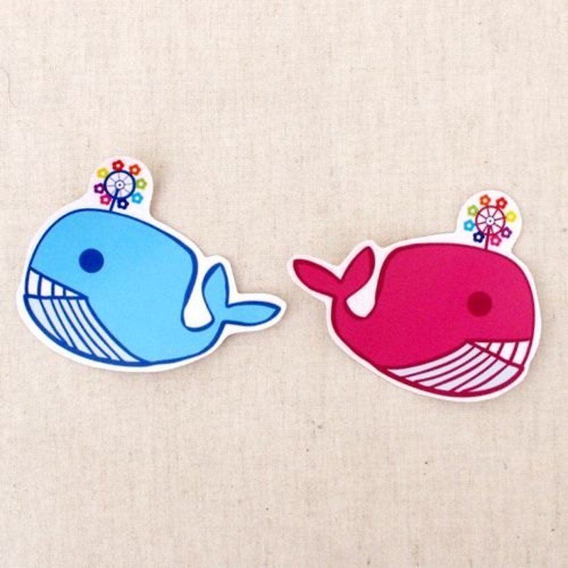 Funny stickers everywhere waterproof stickers - small whales love flowers - สติกเกอร์ - วัสดุกันนำ้ สึชมพู