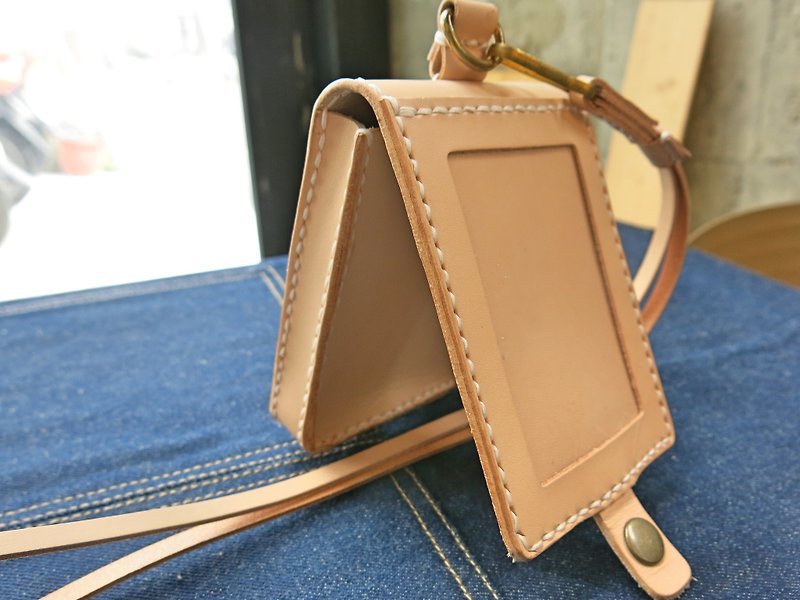 Level Up large capacity straight identification card sets, card holder color vegetable tanned leather. Manual sewing [JANE_one_piece] - ที่ใส่บัตรคล้องคอ - หนังแท้ สีนำ้ตาล