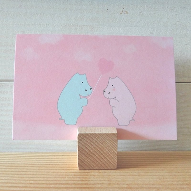 Mr. Hippo Hippo Valentine's Day Card/Mr. Hippo/Pink Heart Balloon - การ์ด/โปสการ์ด - กระดาษ 