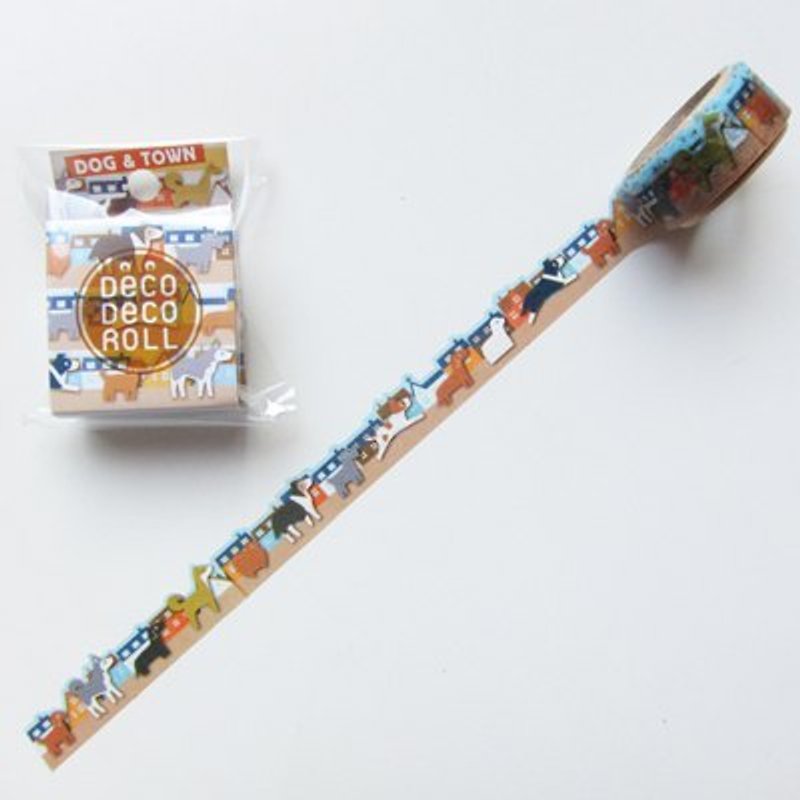 Asamidori Deco Deco Roll 去邊紙膠帶(AM-MK-005狗狗散步2) - Washi Tape - Paper Multicolor