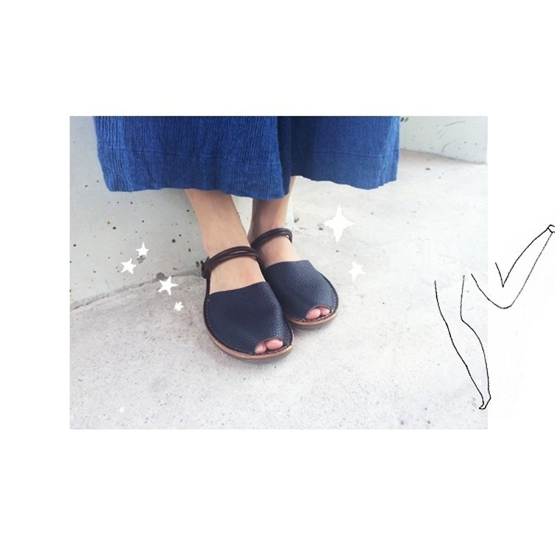 Bite three leather-wear sandals - Blue Submarine - Women's Casual Shoes - Genuine Leather Blue