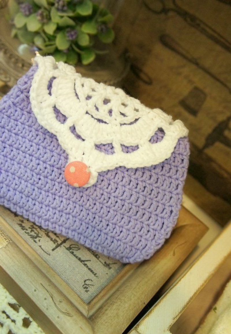美麗的蕾絲花手工編織小袋 - 其他 - 壓克力 紫色
