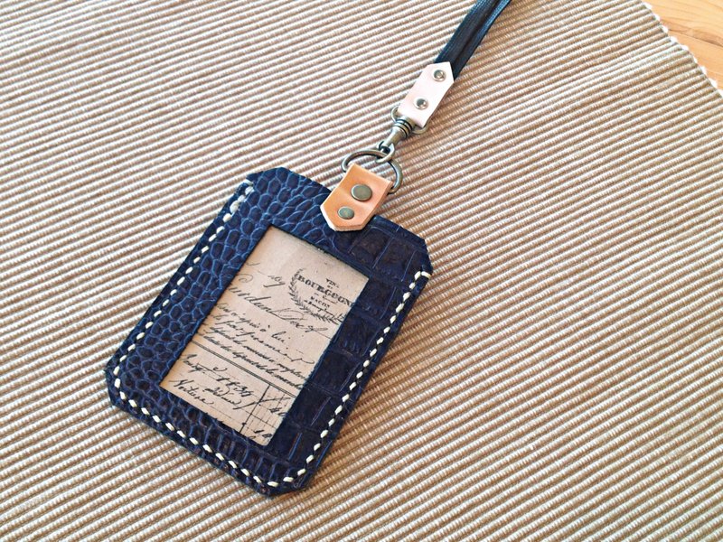 POPO│ document sets / MRT / travel card sleeve genuine leather ‧ indigo line │ - ID & Badge Holders - Genuine Leather Blue