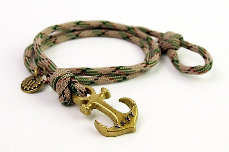 [METALIZE] Anchor with rope bracel three-ring umbrella rope bracelet-sea anchor-green camouflage (bronze) - สร้อยข้อมือ - โลหะ 