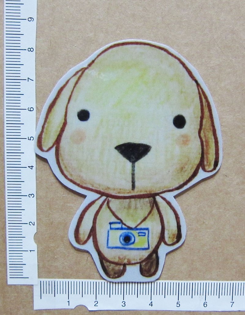 Hand-painted illustration style completely waterproof sticker dog photographer Labrador - สติกเกอร์ - วัสดุกันนำ้ สีทอง