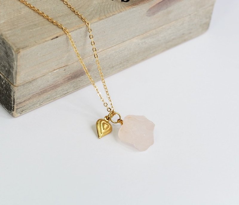 love pink rose quartz stone plated 16K gold necklace October birthstone natural stone Hands minimalist geometry Personalized Christmas Valentine's Day birthday gift exchange - Necklaces - Gemstone 
