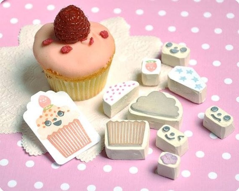 French hand-made cupcakes seal - Stamps & Stamp Pads - Other Materials Multicolor