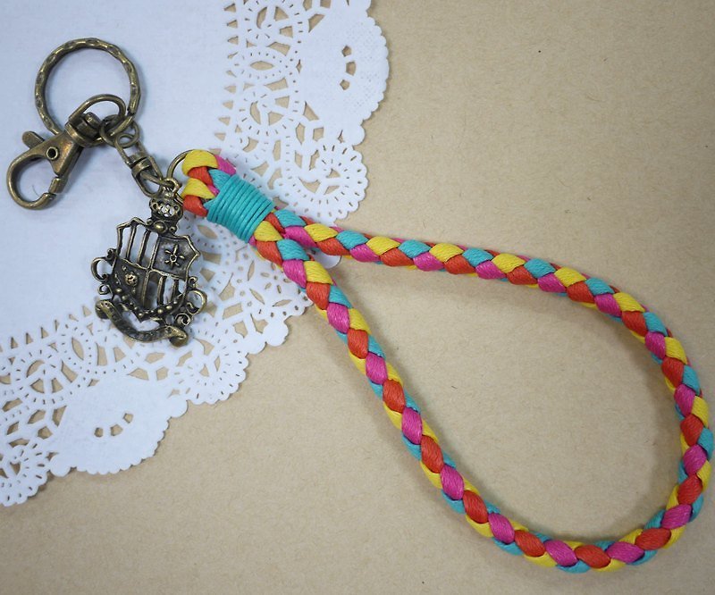 ~M+Bear~ Vintage woven key ring Wax thread woven key ring (four-stranded side: rainbow series) - Other - Cotton & Hemp Multicolor