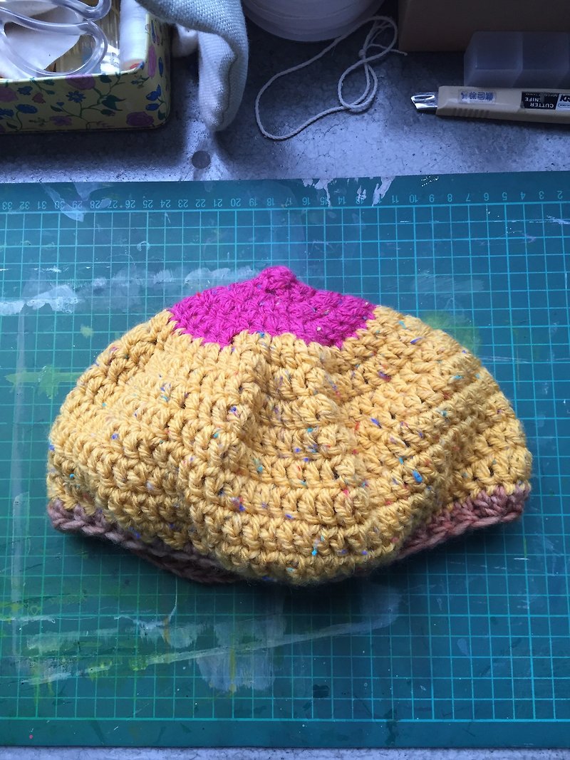 手工編織雙色南瓜帽 - 帽子 - 其他材質 黃色