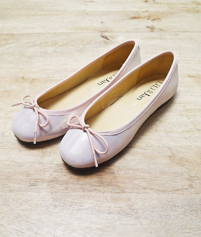 【不分左右腳】短楦芭蕾舞鞋-晶亮蜜桃(僅餘22.5號) - 女款短靴 - 真皮 粉紅色