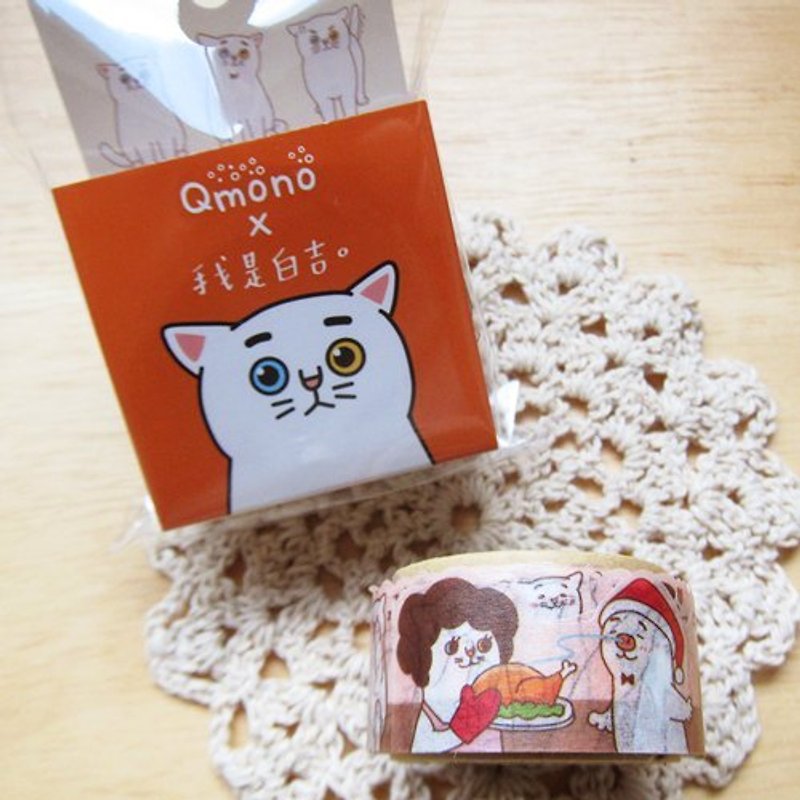 Qmono x I am Baiji joint paper tape [Baiji Daily Life (QMT-JI03)] popular cat - Washi Tape - Paper Orange