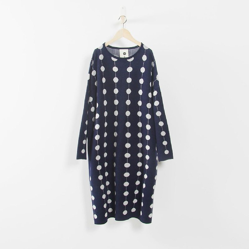 White candied dark blue round neck long paragraph cardigan - Women's Tops - Other Materials Blue