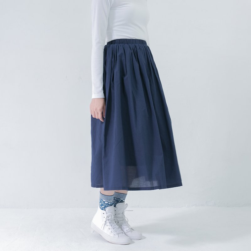 Flimsy lightweight elastic banded skirt_5SF403_蓝 - Skirts - Cotton & Hemp Blue