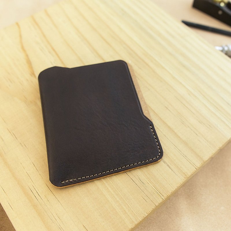 isni [simple wallet]  cocoa design/handmade leather - ที่ใส่บัตรคล้องคอ - หนังแท้ สีนำ้ตาล