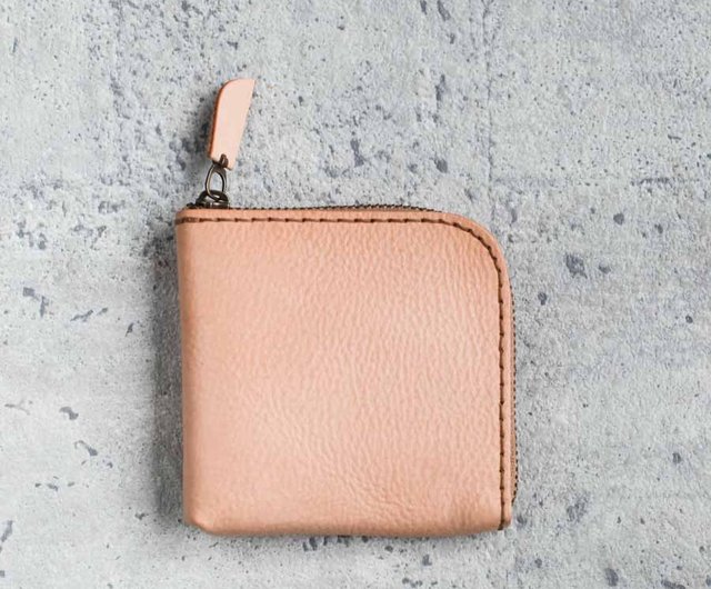 Nude color vegetable cow hide leather coin wallet - Shop The