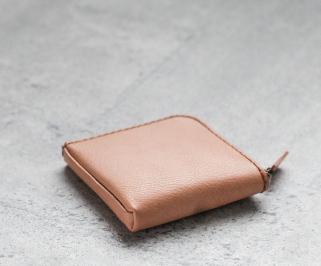 Nude color vegetable cow hide leather coin wallet - Shop The