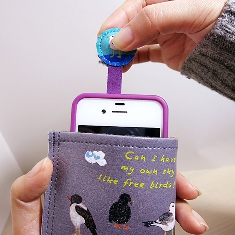 【出清品】手機袋/卡包 畫話北歐 鳥兒 - 手機殼/手機套 - 人造皮革 灰色