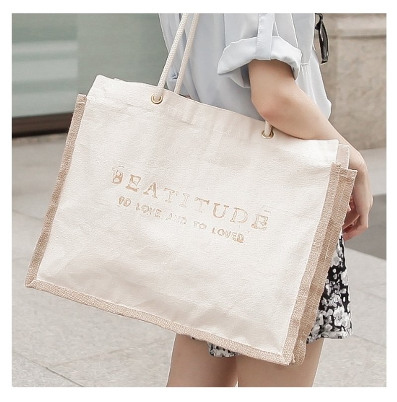 Day Bags系列_字母刻印亞麻配布肩背包 - 側背包/斜背包 - 其他材質 金色