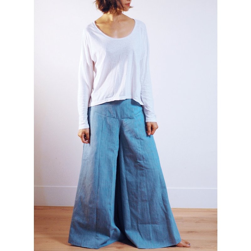 Handmade cotton wide swing skirts - fall and winter tannins {} - กางเกงขายาว - ผ้าฝ้าย/ผ้าลินิน สีน้ำเงิน