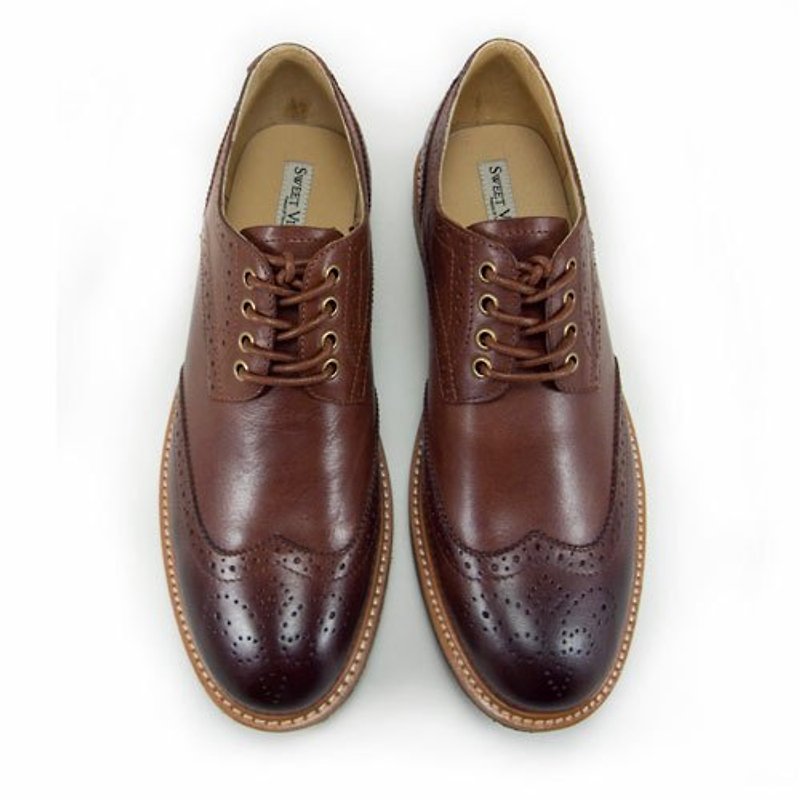 Sweet Villians 布洛克德比牛皮雕花鞋 M1090A，焦糖棕 - Men's Casual Shoes - Genuine Leather Brown