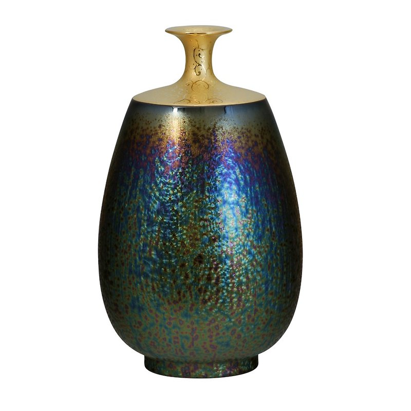 Gilt colorful colored glaze crystal glaze_olive vase-brilliant work by Guo Ming - ของวางตกแต่ง - วัสดุอื่นๆ สีทอง