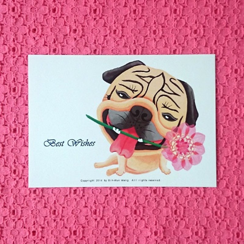 Pug Postcard-Best Wishes - การ์ด/โปสการ์ด - กระดาษ ขาว