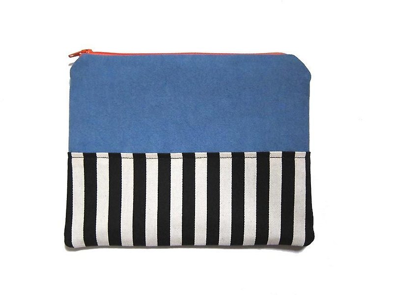 Lightweight Pencil / large zipper bag colorful stripes series (blue) - กล่องดินสอ/ถุงดินสอ - วัสดุอื่นๆ 