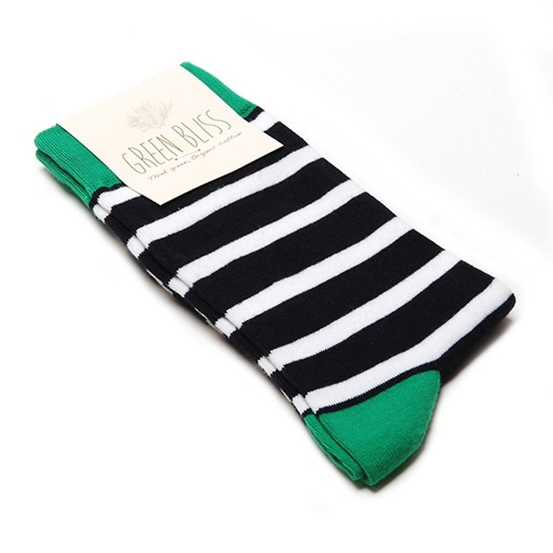 GREEN BLISS organic cotton socks - [stripes series] Papyrus green mouth black and white stripes stockings (male / female) - ถุงเท้า - ผ้าฝ้าย/ผ้าลินิน สีเขียว