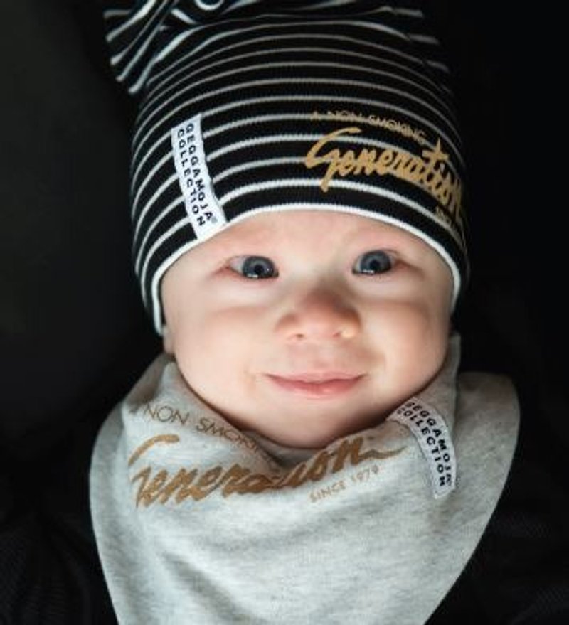 [] Swedish organic cotton newborn gift newborn 3 into combination (package fart clothes + hat + boat neck scarf) Black / gray stripes - ของขวัญวันครบรอบ - ผ้าฝ้าย/ผ้าลินิน สีเทา