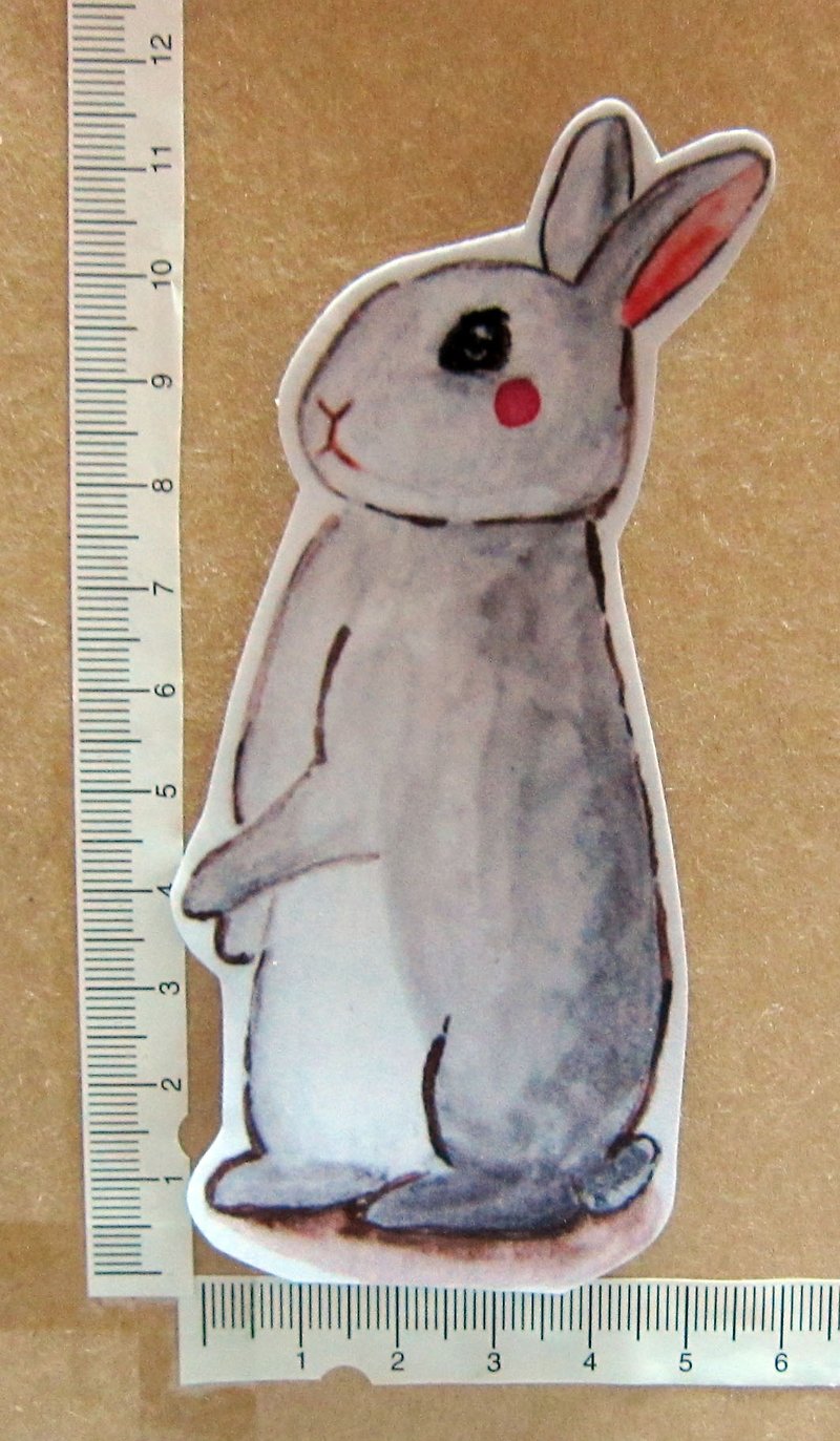 Hand drawn illustration style fully waterproof sticker standing gray rabbit - Stickers - Waterproof Material Gray