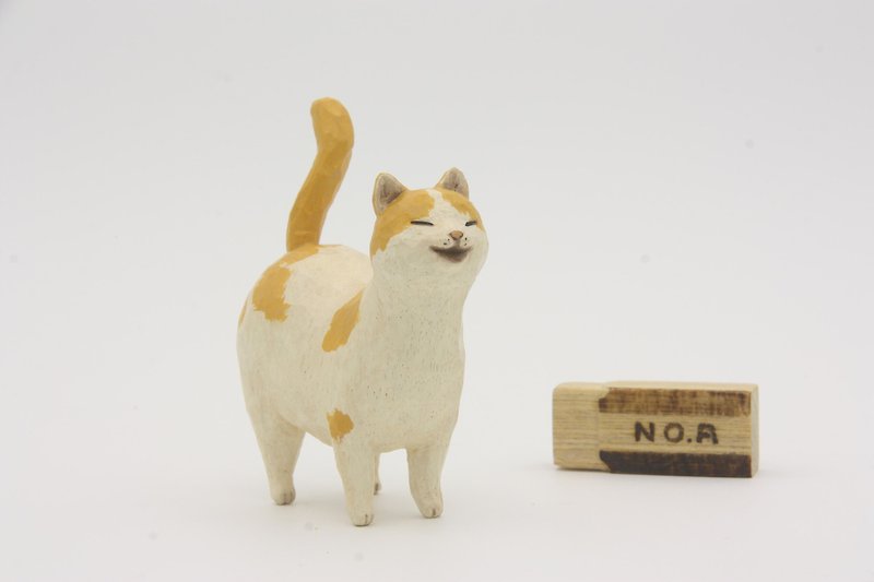 小動物のボトムラインの彫刻を癒す_ _黄色い猫猫（手彫りの木） - 置物 - 木製 イエロー