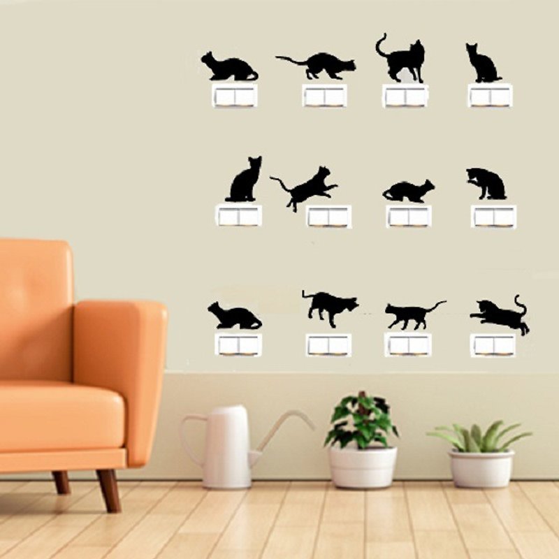 Smart Design 創意無痕壁貼◆貓咪開關貼 - 壁貼/牆壁裝飾 - 塑膠 黑色