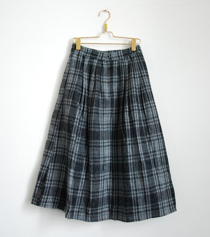 格紋古著毛料裙 - スカート - その他の素材 