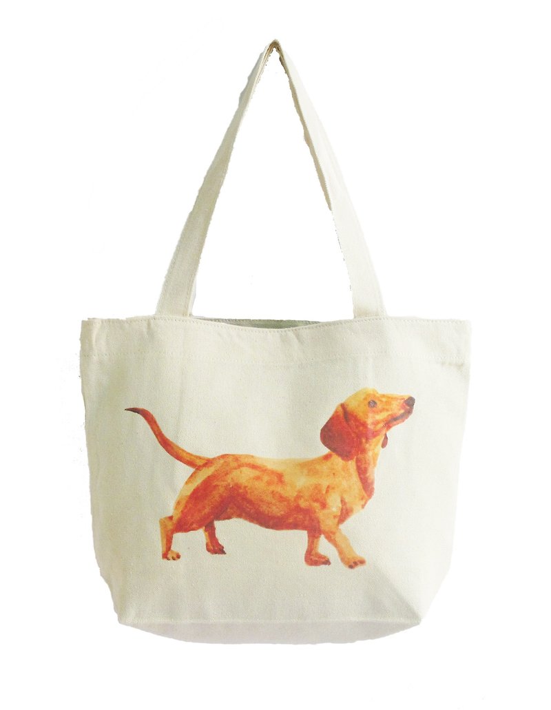 Dachshund Tote Bag/Watercolor Dog Canvas Cotton Tote/Handpaint/Diaper/Beach/Shopping/School/Shoulder/Pet Lover/Holiday Gift Ideas/Portrait - กระเป๋าถือ - วัสดุอื่นๆ ขาว