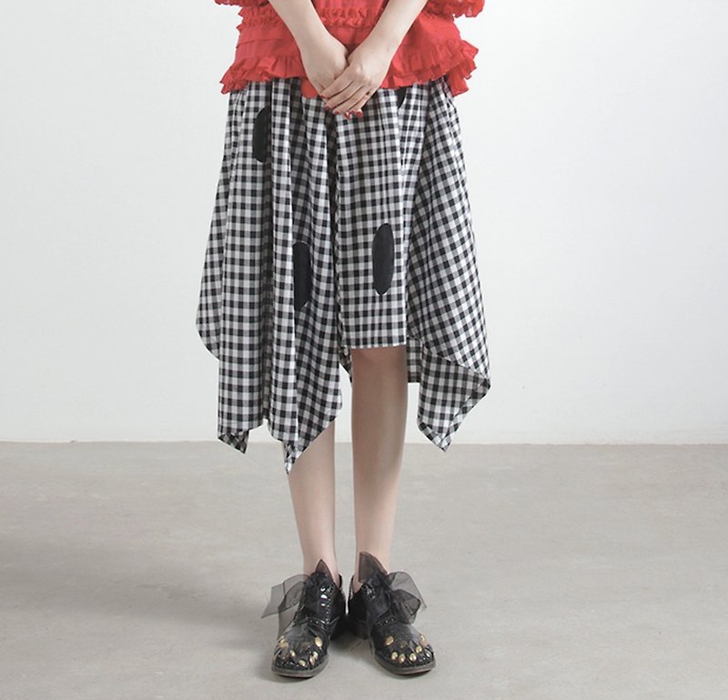 Irregular checkered skirt - imakokoni - Skirts - Cotton & Hemp Gray