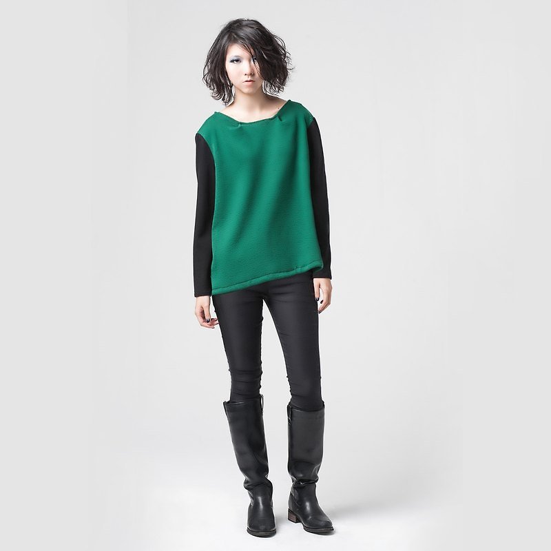 【TOP】雙活摺短版上衣  x 《兩個爸爸》 - 女毛衣/針織衫 - 其他材質 綠色