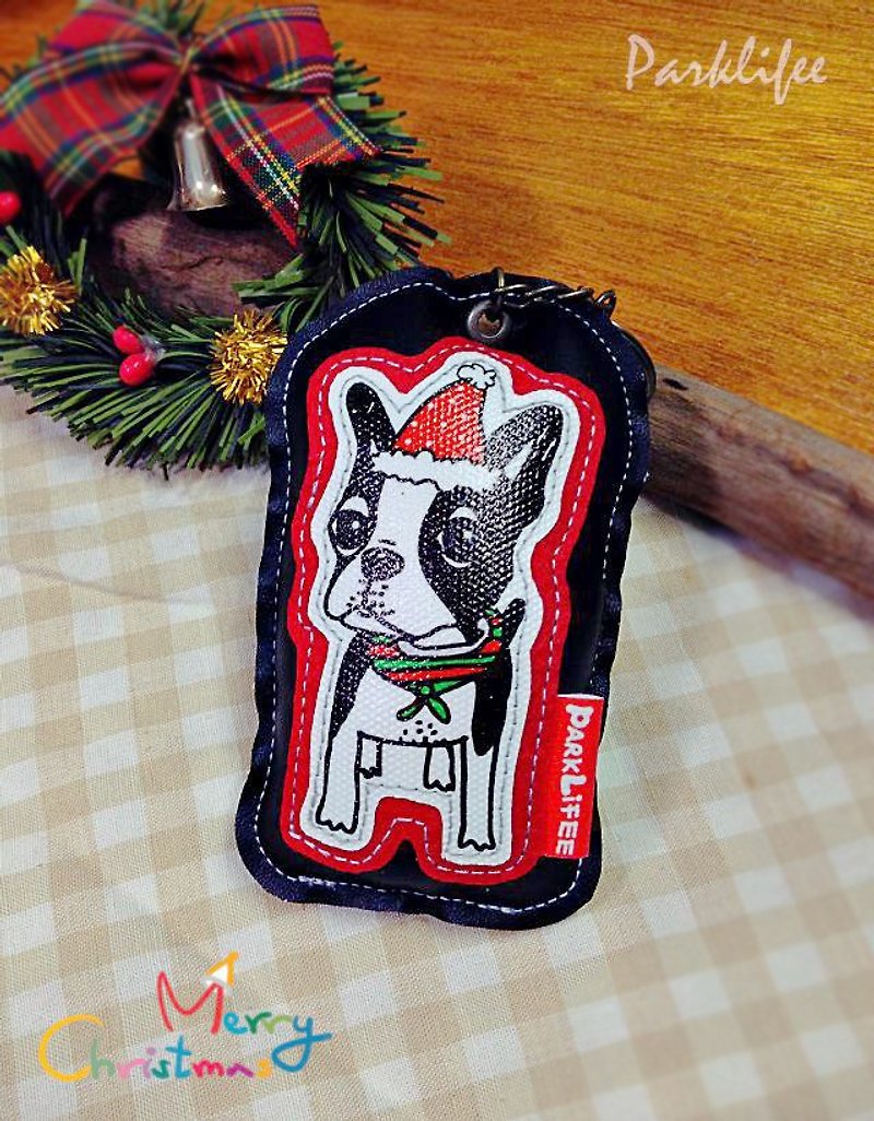 ❅ Christmas Limited ❅ porter dog locking collar - Boston Terrier (spot) - ที่ห้อยกุญแจ - หนังแท้ สีแดง