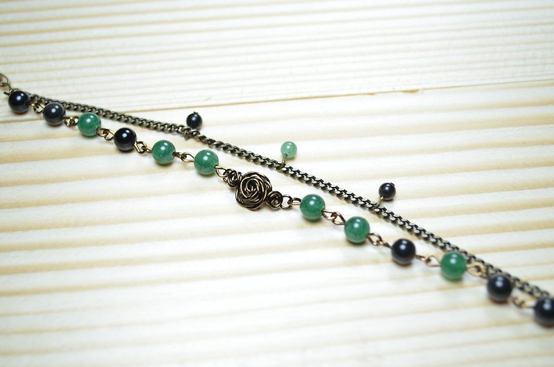 玫瑰東菱玉手鍊(雙鍊)-金屬線/水晶/手工/銅線 - Bracelets - Gemstone Green