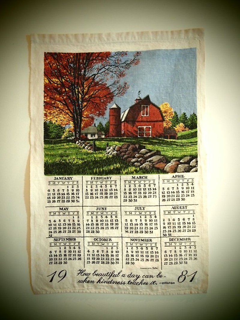 1981 美國早期布面月曆 楓葉小屋 - 其他 - 其他材質 多色