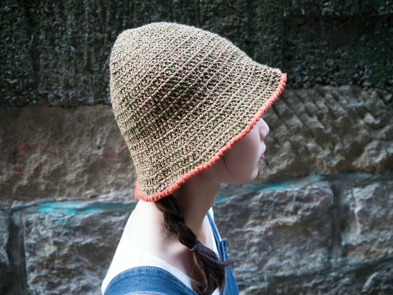 。tsuixtsui。夏天的抹茶寬簷編織帽 - 帽子 - その他の素材 グリーン