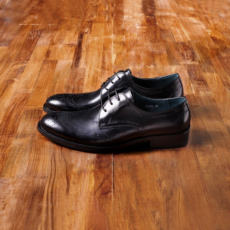 Vanger elegant and beautiful ‧ modern simple and elegant carved Derby shoes Va164 will be black - รองเท้าอ็อกฟอร์ดผู้ชาย - หนังแท้ สีดำ