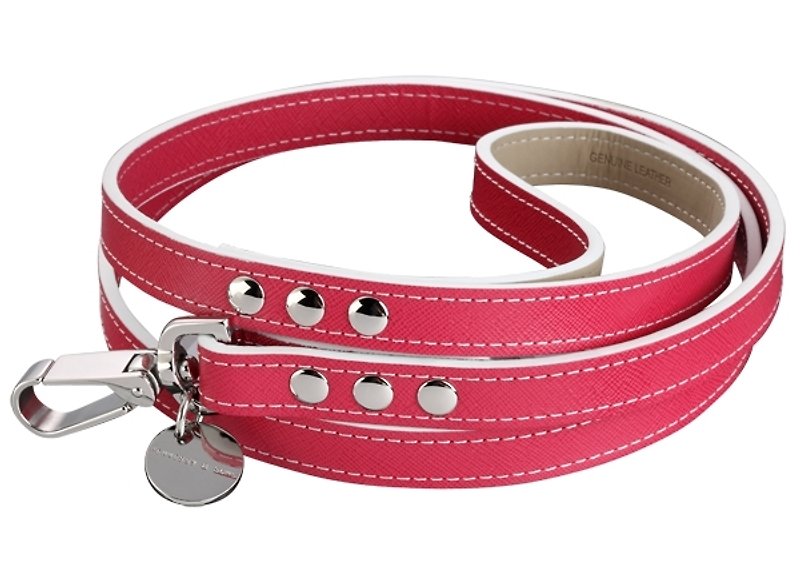 H&S Hennessy Father and Son-Saffiano Red Oxford Leather Leash - ปลอกคอ - หนังแท้ สีแดง