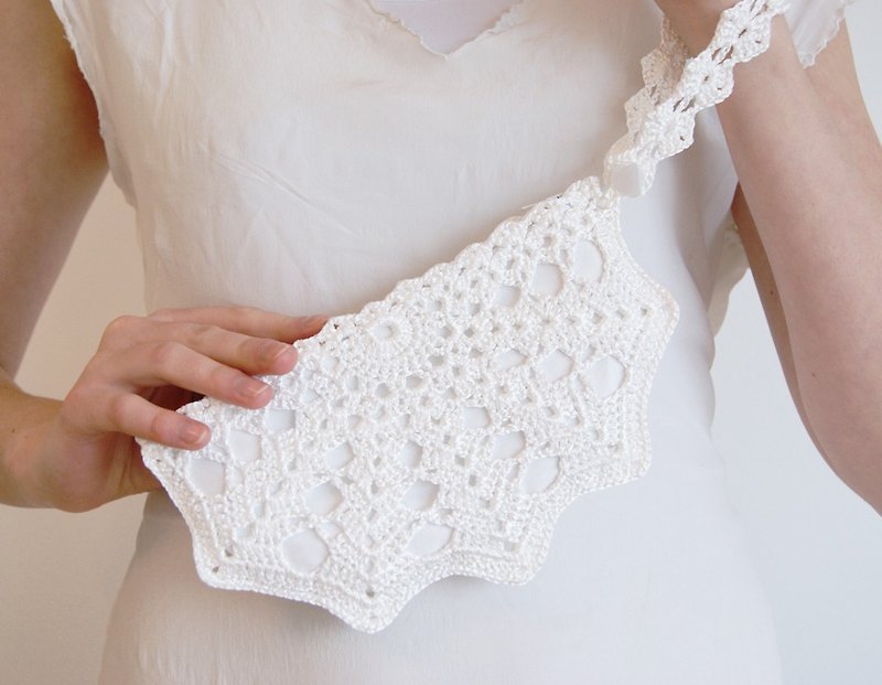 White Bridal Clutch Bag - Bridal White Crochet Purse - Wedding Bag - Bridal Lace Purse - Small White Handbag - White Formal Clutch Purse - Other - Other Materials White