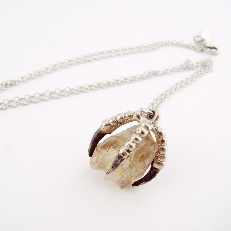 White bronze Claw with smoky quartz stone and oxidized antique color - Necklaces - Other Metals 